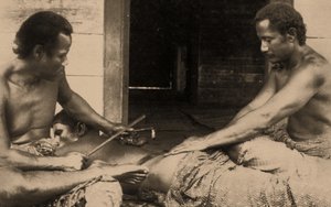A Samoan Man Being Tattooed, c.1895